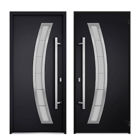Vdomdoors Steel Door Deux 6500 Black 2 Sidelight Exterior Windows Stainless Inserts Single Modern Painted-W12 DEUX6500EXD-BLK-W12+36+12 x H80-Right-hand Inswing