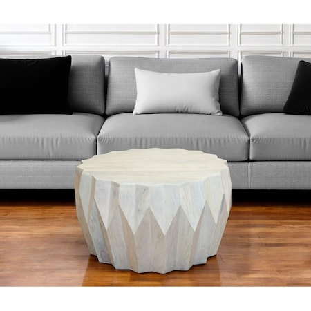 Homeroots 32" Off White Solid Wood Round Block Coffee Table 579997