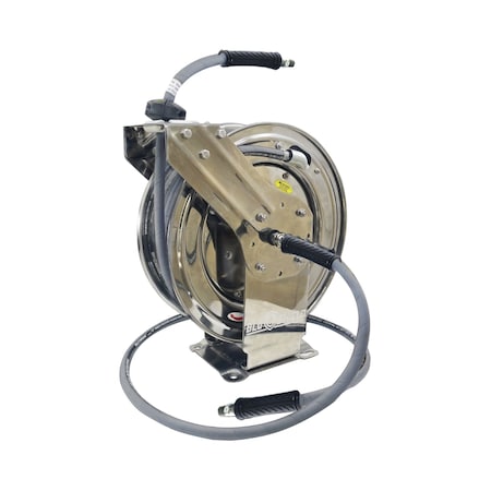 Blushield Blushield Retractable Stainless Steel Rubber Pressure Washer Hose Reel 3/8 in x 50 ft w/ 6' Lead-In Hose PWRSS3850