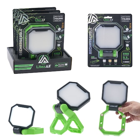 Litezall Rechargeable 2000 Lumen Folding Work Light with Power Bank LA-2KFLDWRK-3/6