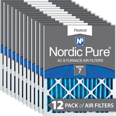 Nordic Pure 16x25x2 Pleated Air Filter, High Capacity, Electrostatically Charged Synthetic Media, MERV 7, 12 PK 16x25x2M7-12