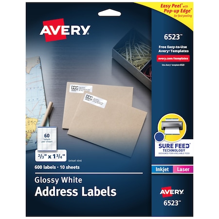 Avery Address Labels, Sure Feed Techno, PK600 6523