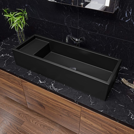Alfi Brand 39 inch Black Matte Above Mount Fireclay Bathroom Trough Sink AB39TRBM