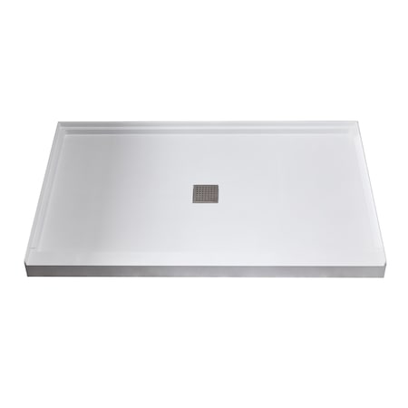Anzzi Base Series 60 in. L x 32 in. W Shower Pan Base with Center Drain in Glossy White Marine Acrylic SB-AZ201C
