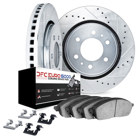 Dynamic Friction Co DFC Rotors-Drilled & Slotted-Silver w/ EURO 5000 Ceramic Brake Pads Incl Hdw 7612-48000