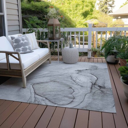 Homeroots 3' X 5' Gray Abstract Washable Non Skid Indoor Outdoor Area Rug 559373