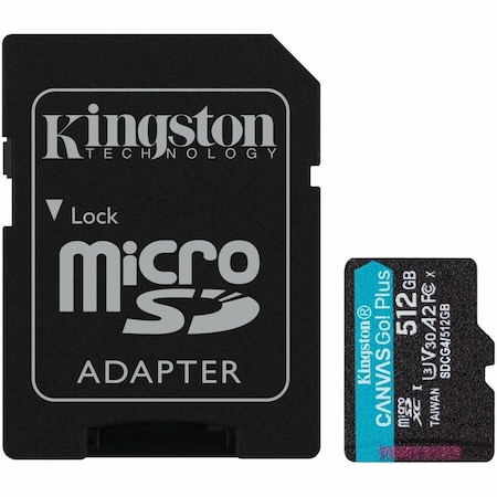 Kingston 512GB MICROSDXC CANVAS GO PLUS GEN4 200MB/S A2 U3 V30 CARD + ADAPTER SDCG4/512GB
