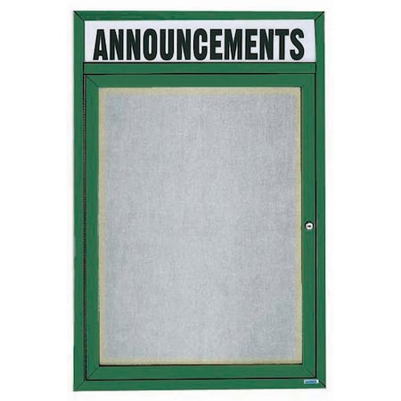 Aarco Illuminated Outdoor Enclosed Bulletin Board w/ Al Frame Header, Powder Coated Green, 48''Hx36''W ODCC4836RHIG