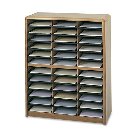Safco Steel/fiberboard Literature Sorter, 36 Sections, 32 1/4 X 13 1/2 X 38, Oak 7121MO