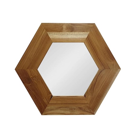 Homeroots 19" Natural Hexagon Solid Wood Framed Accent Mirror 485119