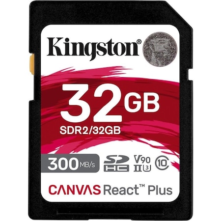 Kingston 32GB CANVAS REACT PLUS SDHC UHS-II 300R/260W U3 V90 FOR FULL HD/4K/8K SDR2/32GB