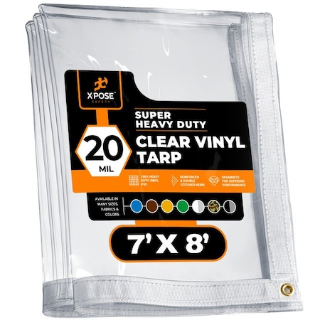 Xpose Safety Heavy Duty Tarp, 7 ft x 8 ft, 20 Mil, Clear, Vinyl CVT20-78-X