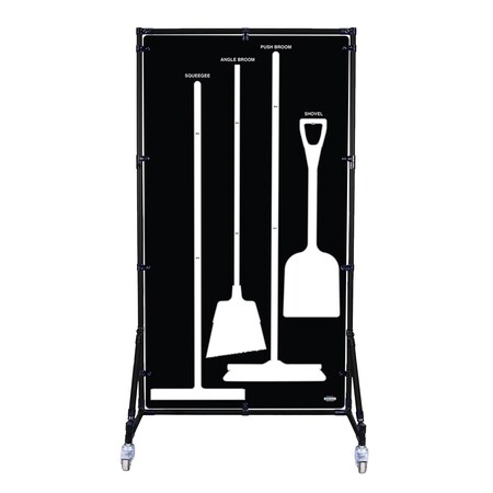5S Supplies Housekeeping Shadow Board Broom Station V6, Black / White Shadows, Kit + Stand, No Text HSB-V6-BLACK/WHITE-KIT-STAND-NO TEXT