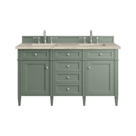 James Martin Vanities Brittany 60" Double Vanity, Smokey Celadon, w/ 3 CM Tajnar Eclos Top 650-V60D-SC-3TJR