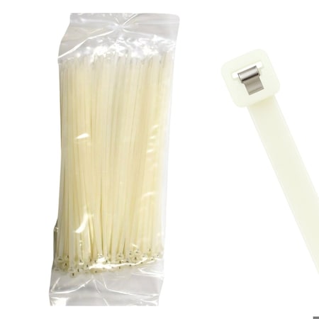 Cable Ties Unlimited Metal Tooth Cable Tie, 4 in L, 18 lb Strength, 1 in Max Bundle Dia, Nylon, Natural, 100PK MT4-18-9C