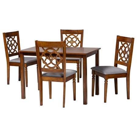 Baxton Studio Renaud Modern Grey and Walnut Brown Wood 5-Piece Dining Set 254-9876-8959-ZORO