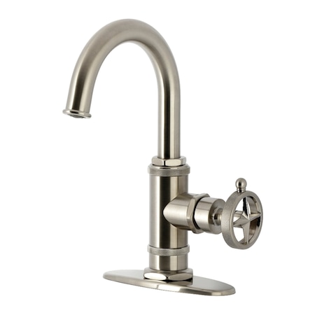Kingston Brass One-Handle Single-Hole Bathroom Faucet with Deck Plate and Push Pop-Up Drain, Brushed Nickel KSD2218RNK