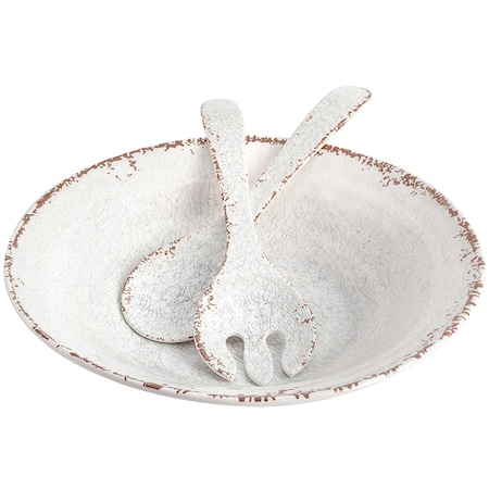 Laurie Gates Mauna 3 Piece Melamine Serving Bowl Set in White with Serving Utensils 135399.03