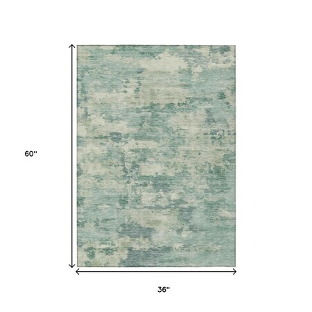 Homeroots 3' X 5' Teal Blue Linen And Pale Aqua Abstract Washable Indoor Outdoor Area Rug 630909