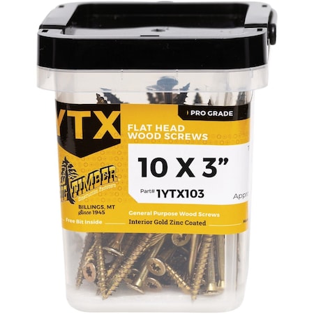 Big Timber No, 10 x 3'' Yellow Zinc Star Drive Flat Head Wood Screw, 1 Lb. 1YTX103