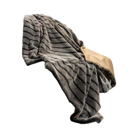 Homeroots Gray Faux Fur Striped Plush Throw 386745