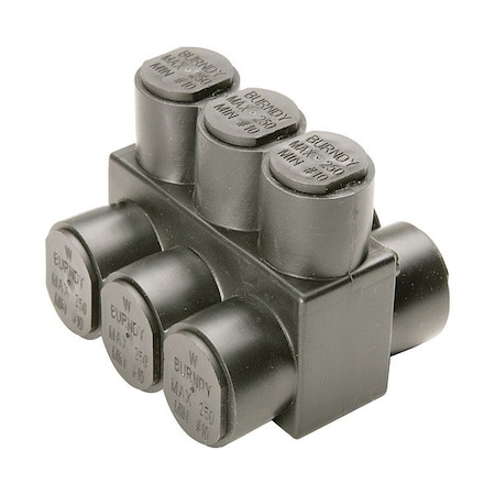 Burndy MultitapConnector, Alum, Blk, Hex, 3Port 1PLD43