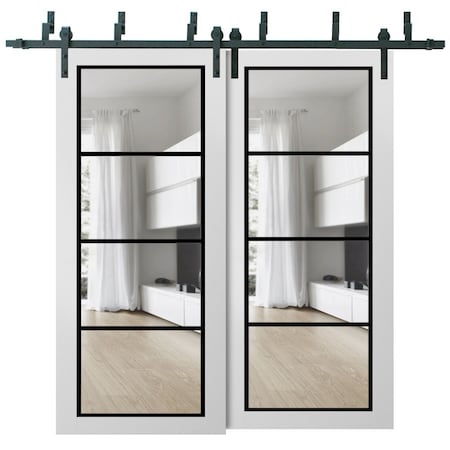 Sartodoors Sliding Closet Clear Glass Barn Bypass Doors, Lucia 2466 White Silk and Aluminum Strips, Sturdy 6. LUCIA2466BBB-WS-64 x 80 (2* 32x80)