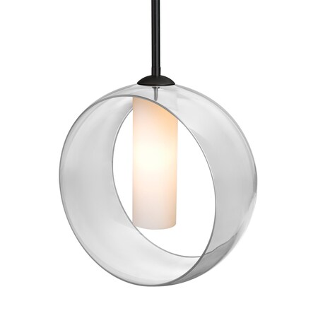 Besa Lighting Besa Plato Stem Pendant, Clear/Opal, Black Finish, 1x 5W MAX E26 Base 1TT-PLATOCL-LED-BK
