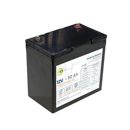 Tycon Systems Wide Temp 12V50AH Aluminum LFP Battery with 6mm screw terminals. 9"L TSBAT12-50L-WT