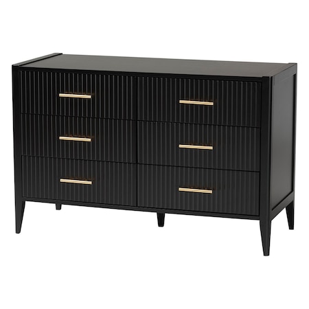 Baxton Studio Primrose Mid-Century Black Fluted Wood 6-Drawer Dresser 249-13822-ZORO