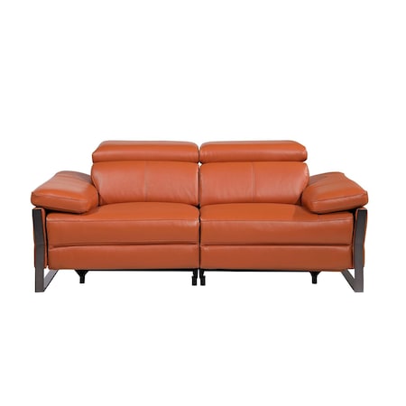 Homeroots 77in Orange and Black Italian Leather Power Reclining Loveseat 720498