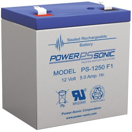 Power-Sonic Power Sonic PS-1250F1 - 12V 5Ah Rechargeable Sealed Lead Acid (SLA) Battery PS-1250 F1