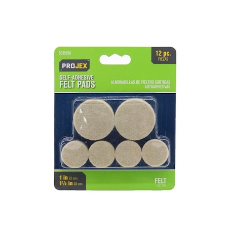 Projex Felt Self Adhesive Table/Chair Pad Brown Round 1 and 1-1/2 in. W, 12PK P0104