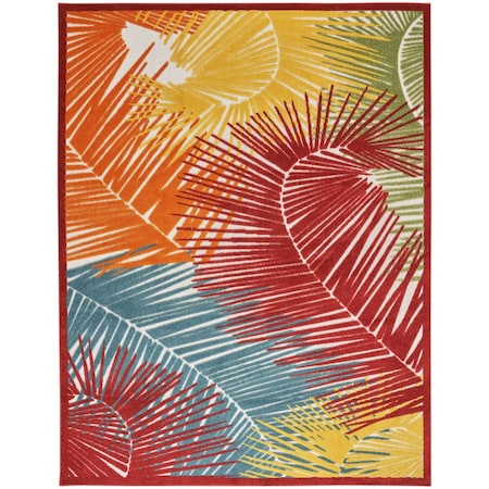 Homeroots 5' X 7' Orange Yellow Red Blue And Green Palm Leaf Indoor Outdoor Area Rug 550357