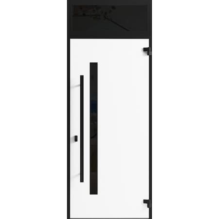 Vdomdoors Front Exterior Prehung Steel Door Ronex0144 Grey Transom Window Sidelite Entry Metal Modern Painted RONEX0144EXD-GRE-W36 X H80+16-LH-I