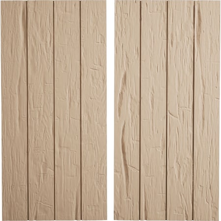 Ekena Millwork Rustic Four Board Joined Board-n-Batten Hand Hewn Faux Wood Shutters w/No Batten, 22W x 76H, PR SHUBJN22X76HHPR