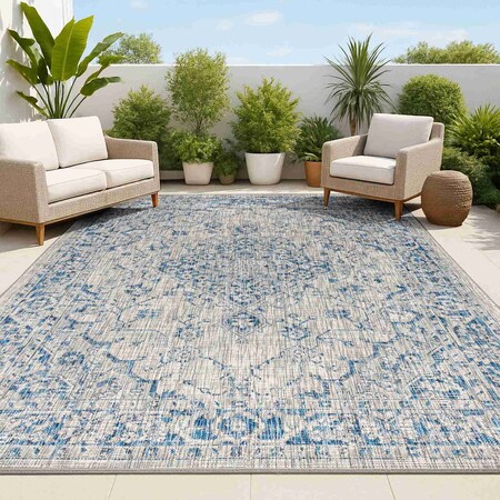 Jonathan Y Rozetta Boho Medallion Textured Weave Gray/Navy 4 ft. x 6 ft. Indoor/Outdoor Area Rug SMB102B-4