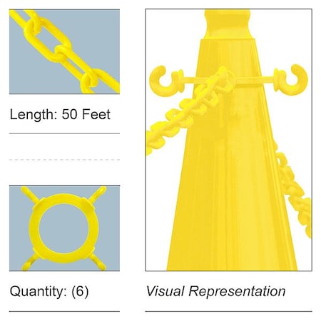 Mr. Chain Cone Connector, Chain, 50 ft., Yellow, Plastic, Non-Reflective, 1 3/8 in Height, 50 ft Length, 5 lb 97402-KIT