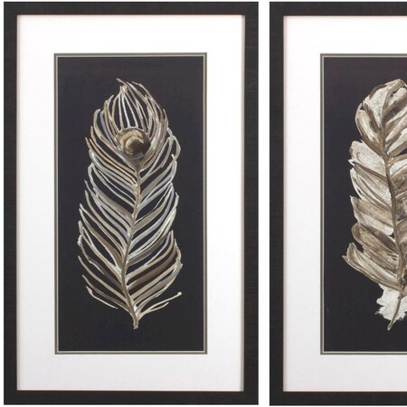Homeroots Set Of Two Soft Feather on Black Brown Framed Wall Art, 2PK 649137