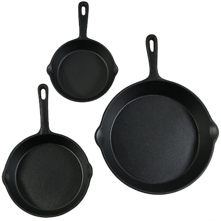 Homeroots Set of Three Black Cast Iron Frying Pans 666727