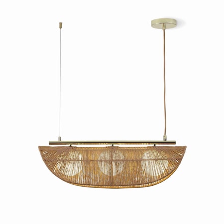 Vidalite Sovev 3-Light Pendant Lamp with Rattan and Opal Glass Shade, Brushed Brass Canopy, Adjustable Height CE1009209