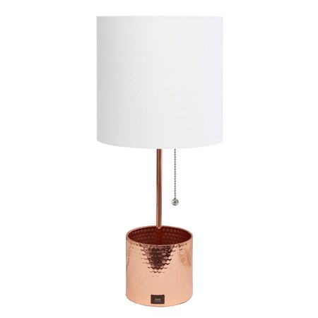 Homeroots 19" Rose Gold Metal USB Table Lamp With White Drum Shade 643133