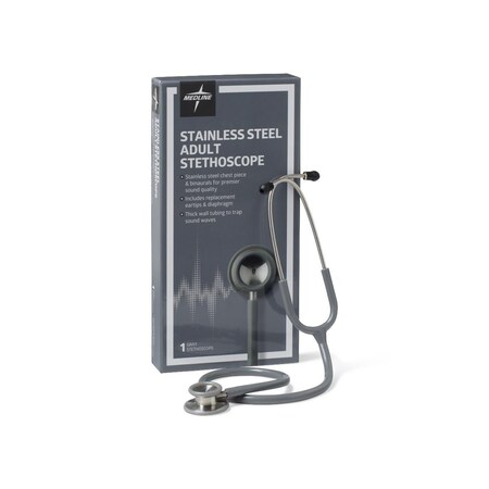 Medline Adult Stainless Steel Stethoscope, Gray MDS92250