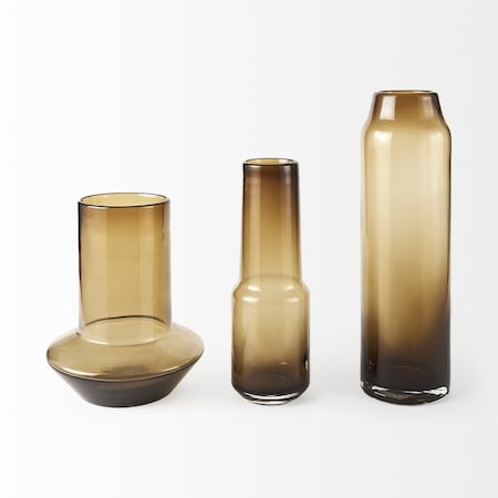 Homeroots 10" Golden Brown Abstract Cylinder Crystal Glass Table Vase 397582