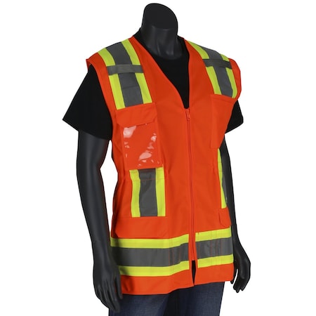 Pip ANSI Type R Class 2 Women's Contoured Two-Tone Eleven Pocket Surveyors Vest w/Solid Front/Mesh Back 302-0512-OR/S