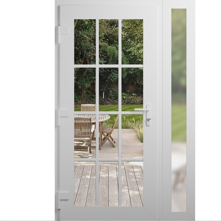 Vdomdoors Front Exterior Prehung Metal-Plastic Door Clear Glass / MANUX 8355 White Silk / Office Commercial a MANUX8355EXD-WS-W36+12xH80-RH-I