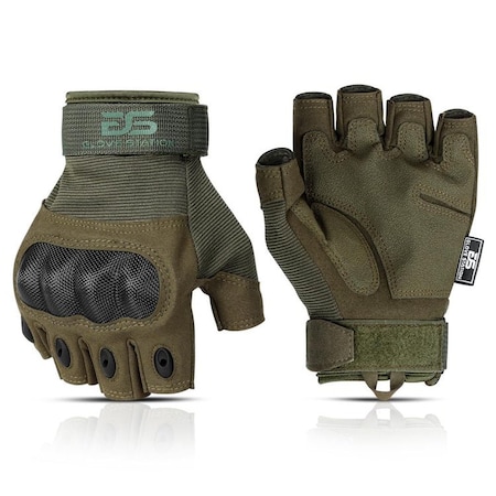 Glove Station Fingerless Knuckle Protection, Durable, Breathable, Green 2XL GS-TACHK200-GR-2XL
