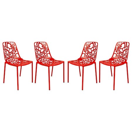 Leisuremod Modern Devon Aluminum Chair, Red, 4PK DC23R4