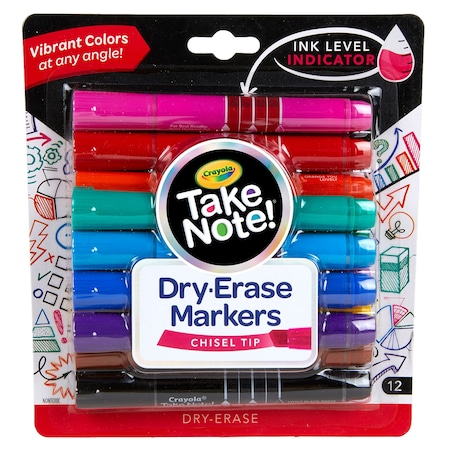 Crayola Take Note Dry Erase Markers, Chisel Tip, 12-Color Set 58-6545