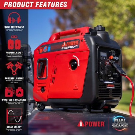Aipower 2300/1800(Gas)2000/1600(Propane) Portable Inverter Generator GXS2300iD